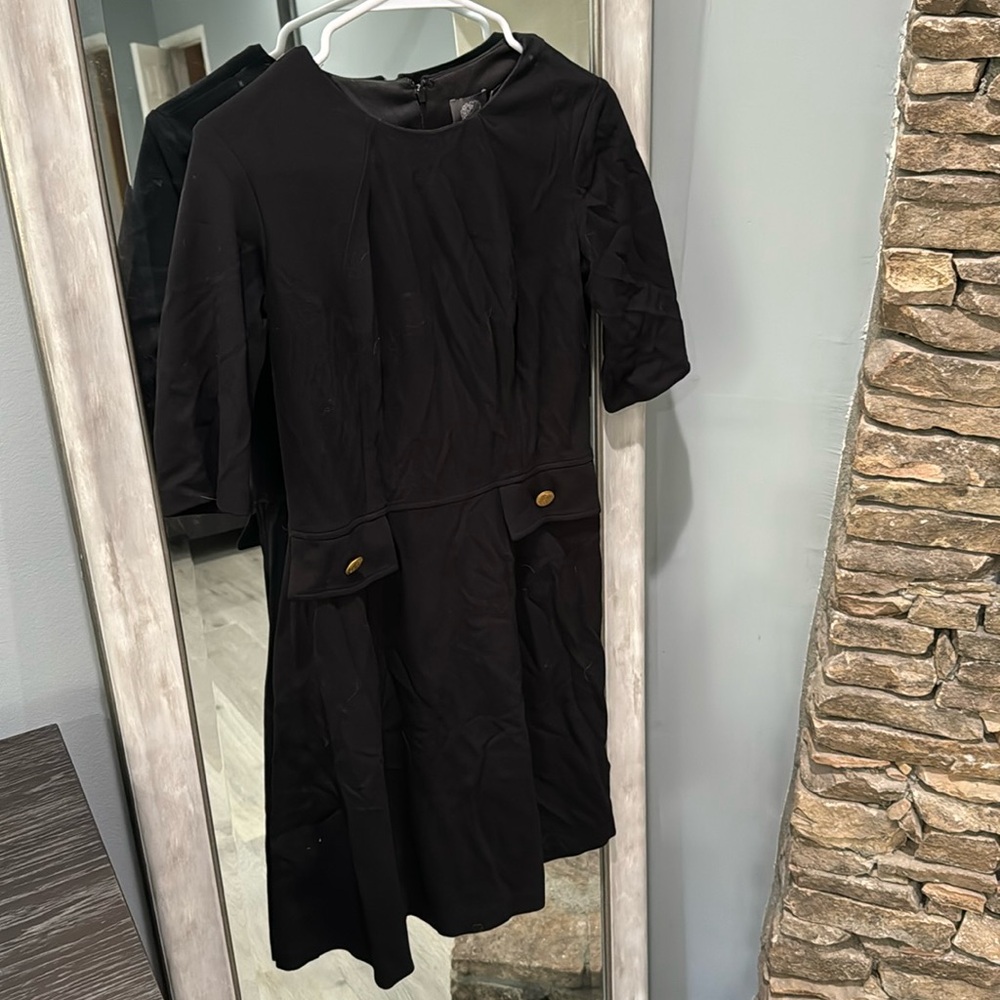 Vince Camuto black dress with gold detailing and quarter sleeve size 4